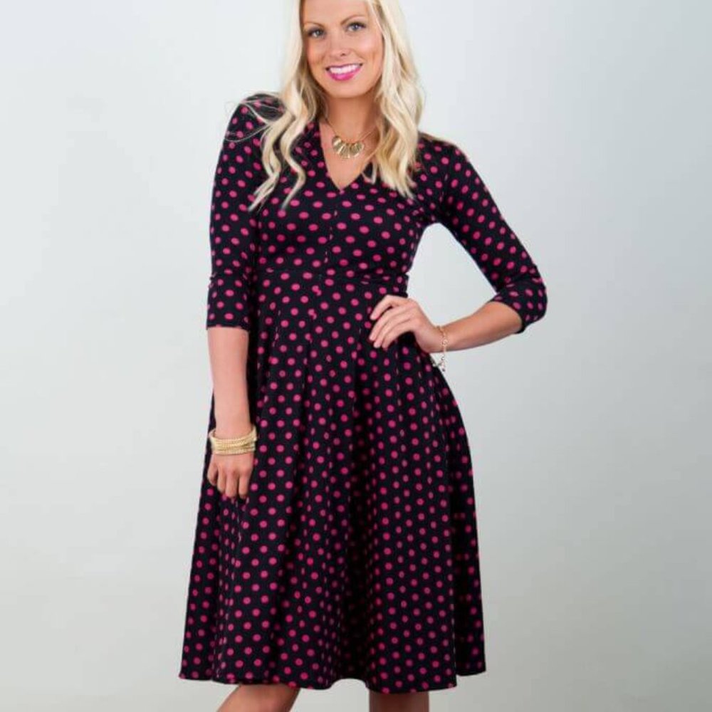 Black & Pink Polka Dots Curie Dress with Pockets